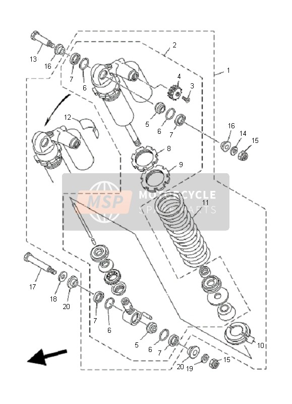 Yamaha YFZ350 BANSHEE 2004 Suspensión trasera para un 2004 Yamaha YFZ350 BANSHEE