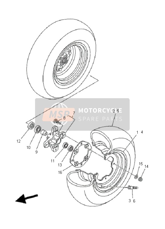 Yamaha YFZ450S 2004 Ruota anteriore per un 2004 Yamaha YFZ450S