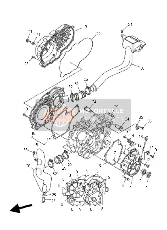 Yamaha YFM350BA BRUIN 2x4 2005 Crankcase Cover 1 for a 2005 Yamaha YFM350BA BRUIN 2x4