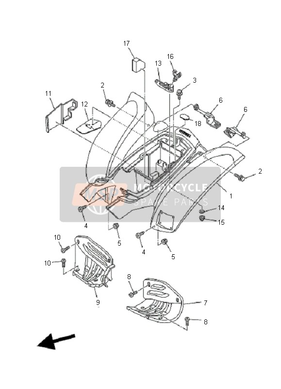 Yamaha YFM660R 2005 Garde-boue arrière pour un 2005 Yamaha YFM660R