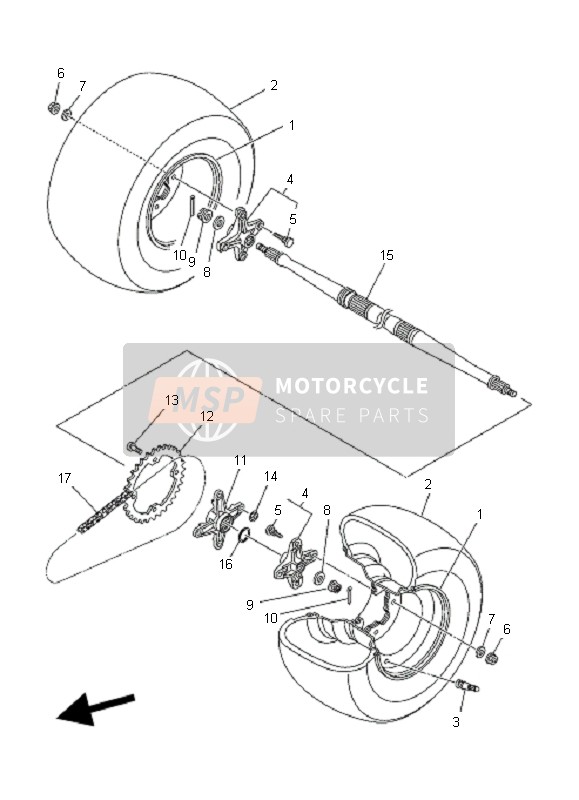 Yamaha YFZ450  2005 Rueda trasera para un 2005 Yamaha YFZ450 