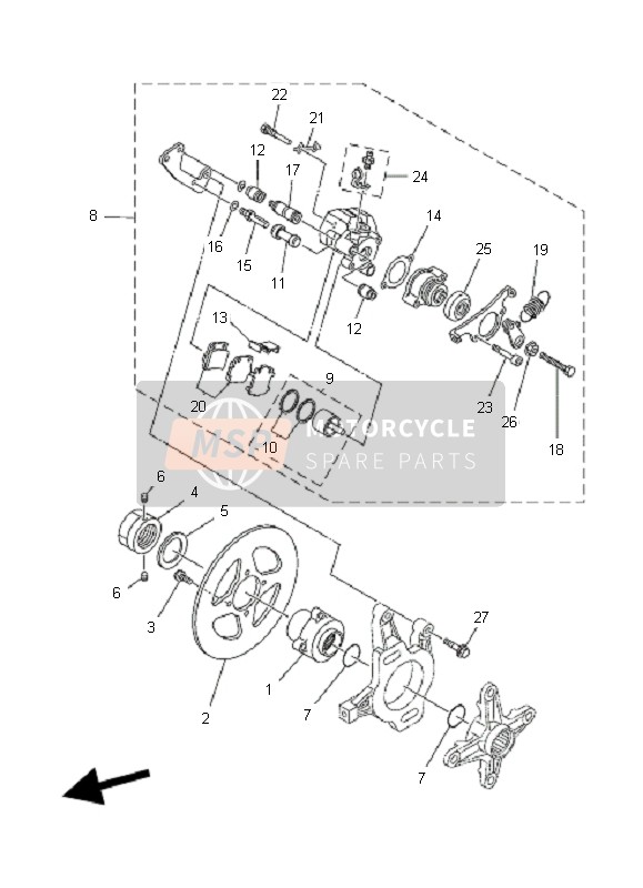 Yamaha YFZ450  2005 Pinza de freno trasero para un 2005 Yamaha YFZ450 