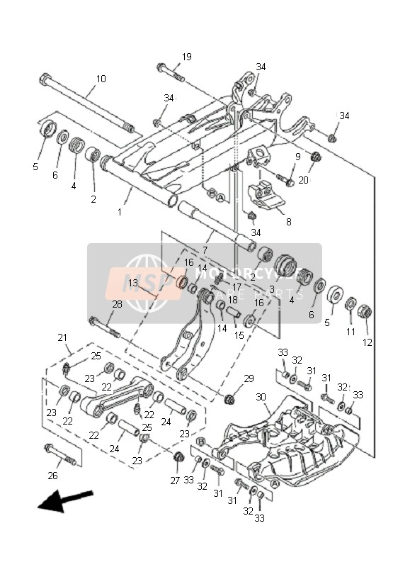 Yamaha YFM350R 2006 Brazo trasero para un 2006 Yamaha YFM350R