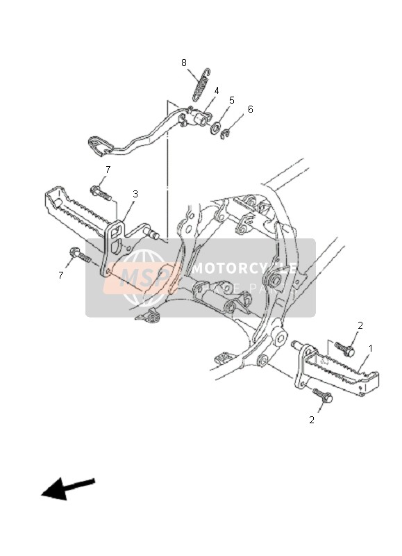 Yamaha YFM350R 2006 Estar & Reposapiés para un 2006 Yamaha YFM350R