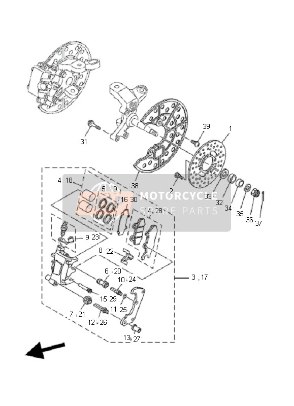 Yamaha YFM700R 2006 Pinza de freno delantero para un 2006 Yamaha YFM700R