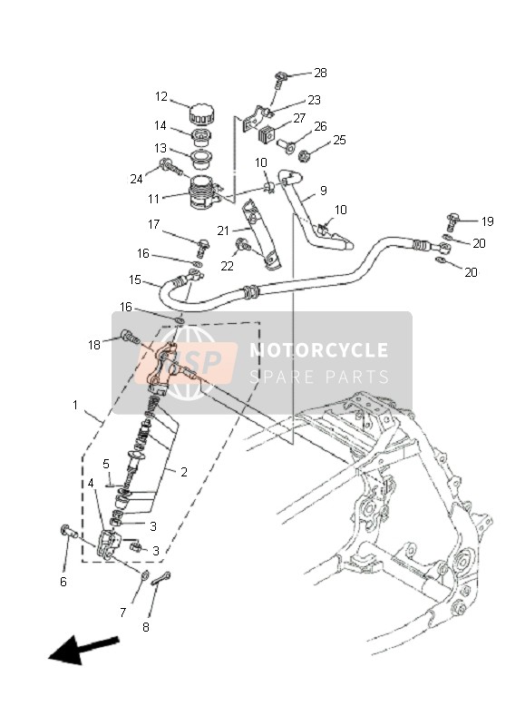 Yamaha YFZ450  2006 Rear Master Cylinder for a 2006 Yamaha YFZ450 