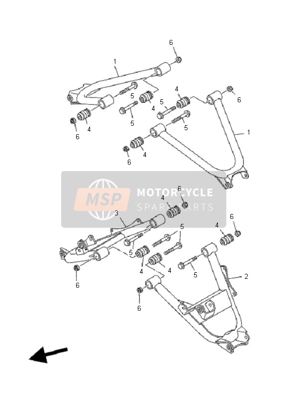 Yamaha YXR450FA RHINO 2006 Brazo trasero para un 2006 Yamaha YXR450FA RHINO