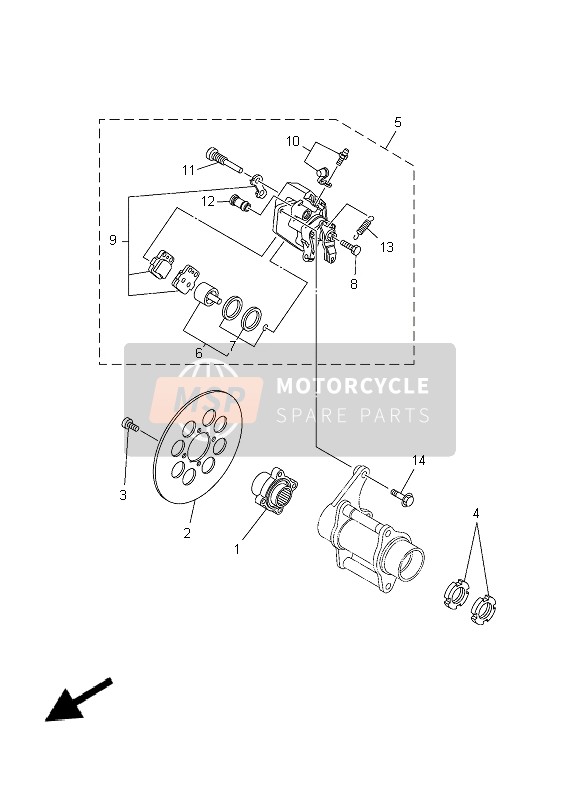 Yamaha YFZ350 BANCHEE 2011 Remklauw achter voor een 2011 Yamaha YFZ350 BANCHEE