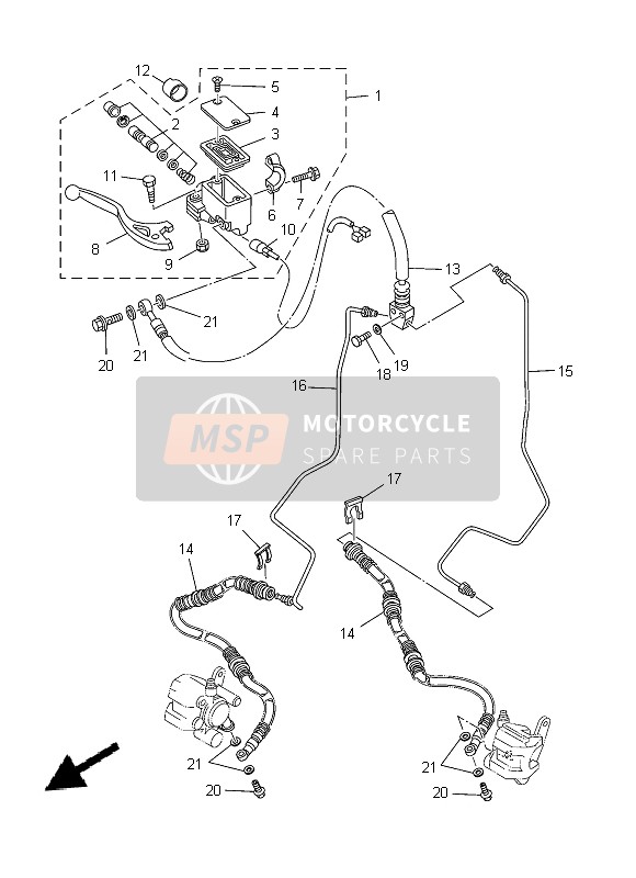 Yamaha YFZ350 BANCHEE 2011 Cilindro maestro delantero para un 2011 Yamaha YFZ350 BANCHEE