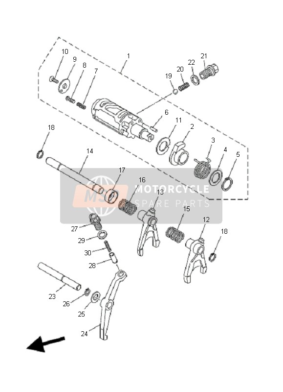 Yamaha YFM660F GRIZZLY 2007 Leva de cambio & Tenedor para un 2007 Yamaha YFM660F GRIZZLY