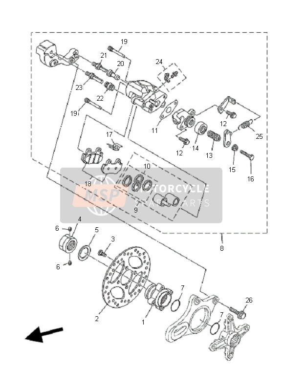 Yamaha YFZ450  2007 Remklauw achter voor een 2007 Yamaha YFZ450 