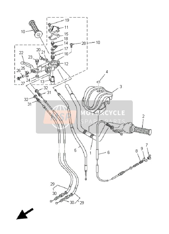 Yamaha YFM50R 2008 Maniglia dello sterzo & Cavo per un 2008 Yamaha YFM50R