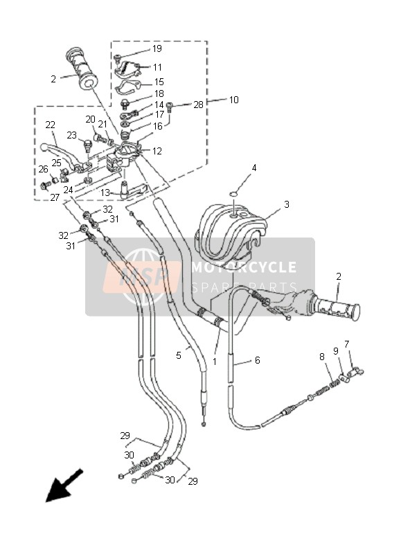 Yamaha YFM80R 2008 Poignée de direction & Câble pour un 2008 Yamaha YFM80R