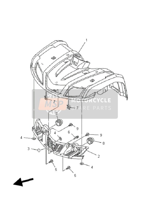 Yamaha YFM350 GRIZZLY 2x4 2008 Guardabarros delantero para un 2008 Yamaha YFM350 GRIZZLY 2x4