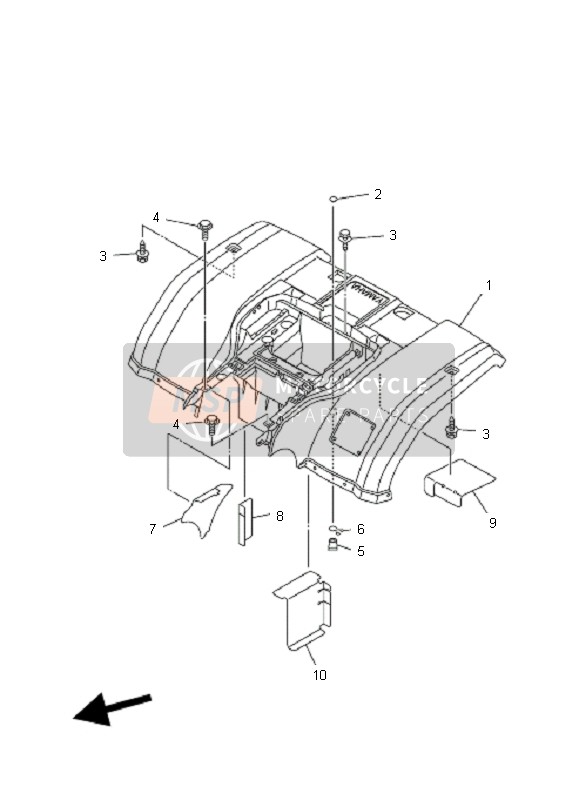 Yamaha YFM350 GRIZZLY 2x4 2008 Guardabarros trasero para un 2008 Yamaha YFM350 GRIZZLY 2x4