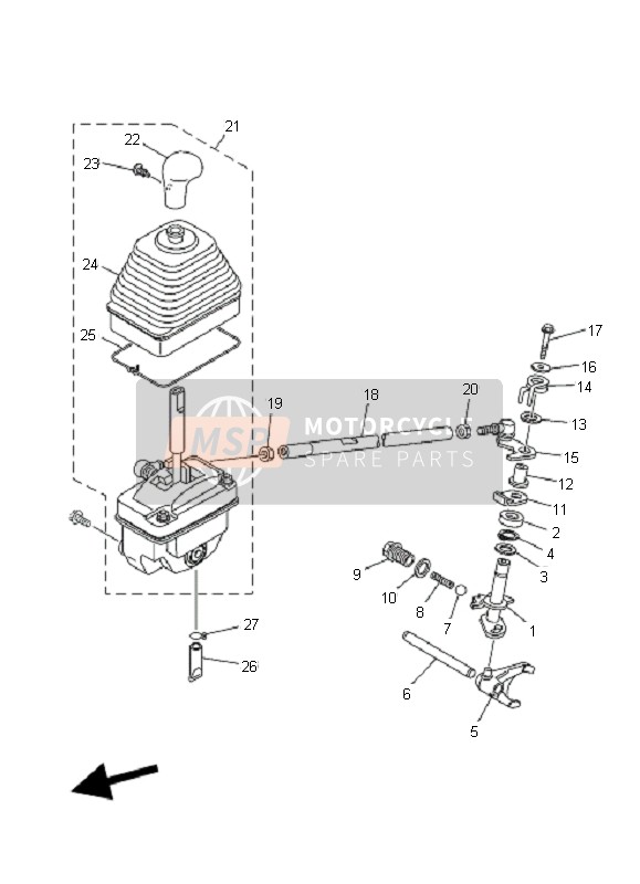 Yamaha YFM350X WOLVERINE 2X4 2008 Eje de cambio para un 2008 Yamaha YFM350X WOLVERINE 2X4