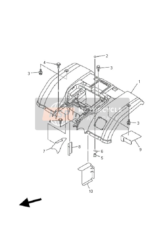 Yamaha YFM350F GRIZZLY IRS 4x4 2008 Guardabarros trasero para un 2008 Yamaha YFM350F GRIZZLY IRS 4x4