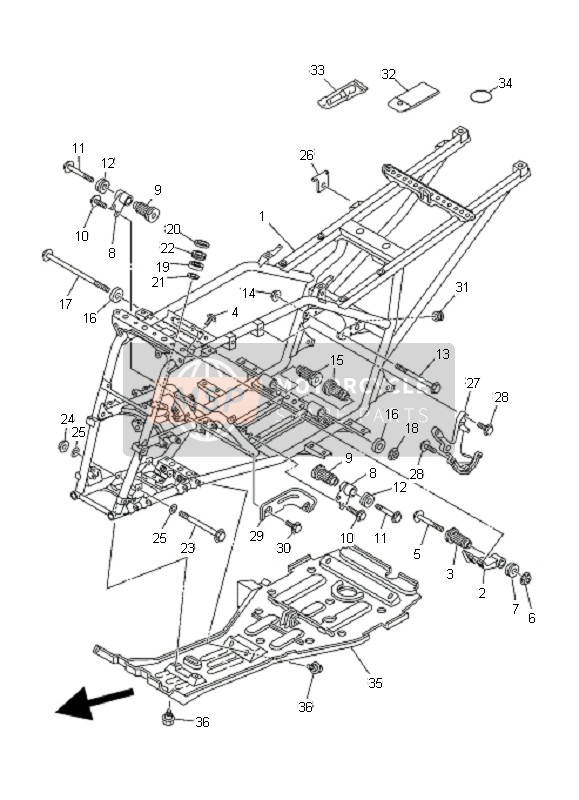 Yamaha YFM350F GRIZZLY 4X4 2008 Frame for a 2008 Yamaha YFM350F GRIZZLY 4X4