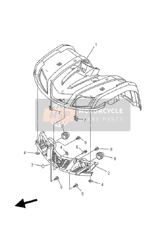 Yamaha YFM350F GRIZZLY 4X4 2008 Guardabarros delantero para un 2008 Yamaha YFM350F GRIZZLY 4X4