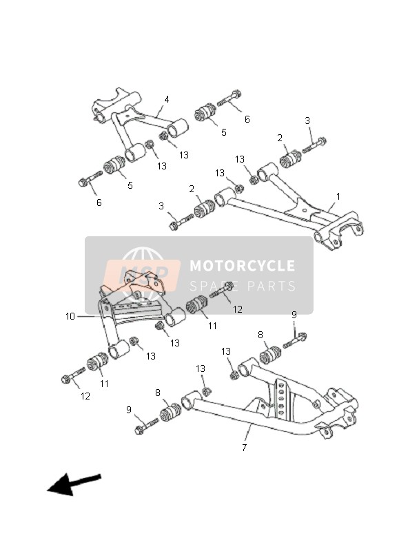 Yamaha YFM450FG GRIZZLY 4x4 2008 Brazo trasero para un 2008 Yamaha YFM450FG GRIZZLY 4x4