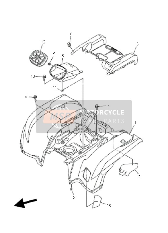 Yamaha YFM700F GRIZZLY EPS 2008 Garde-boue arrière pour un 2008 Yamaha YFM700F GRIZZLY EPS