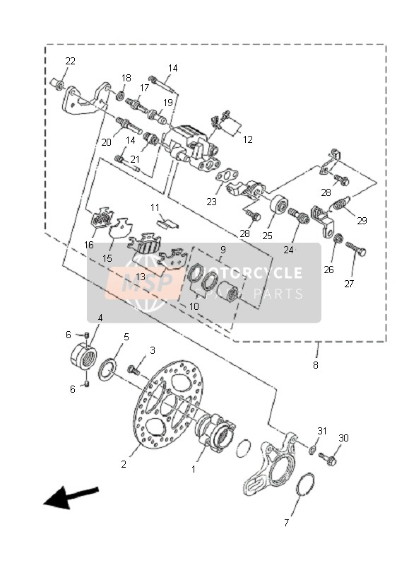 Yamaha YFM700R 2008 Pinza freno posteriore per un 2008 Yamaha YFM700R