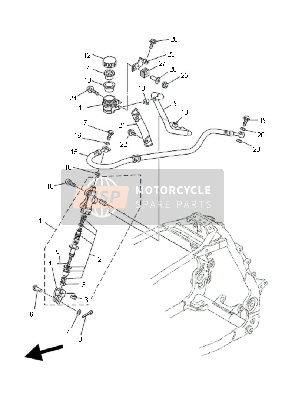 Yamaha YFZ450 SE 2008 Pompa freno posteriore per un 2008 Yamaha YFZ450 SE