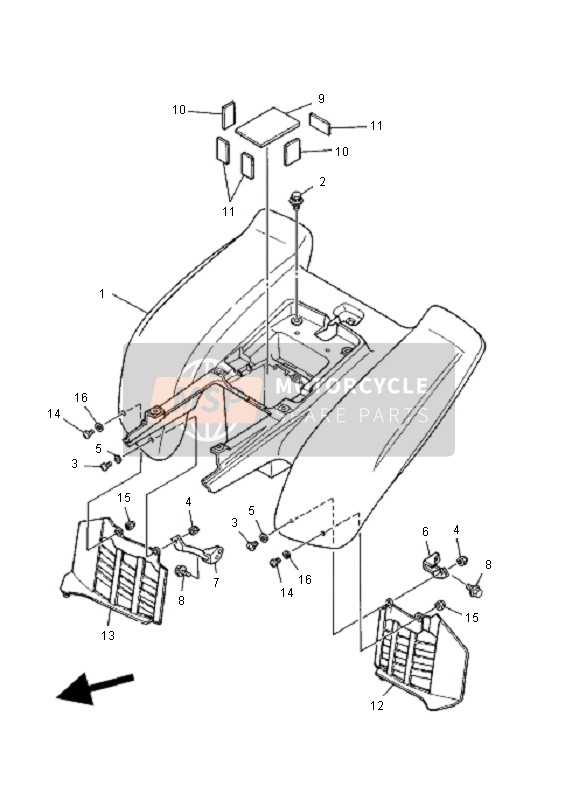 Yamaha YFM350X WARRIOR 2001 Guardabarros trasero para un 2001 Yamaha YFM350X WARRIOR