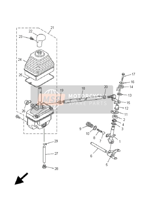 Yamaha YFM350F GRIZZLY IRS 4x4 2009 Arbre de changement de vitesse pour un 2009 Yamaha YFM350F GRIZZLY IRS 4x4