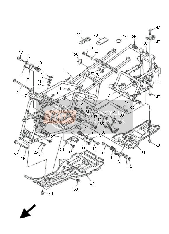 Yamaha YFM350F GRIZZLY IRS 4x4 2009 Frame voor een 2009 Yamaha YFM350F GRIZZLY IRS 4x4