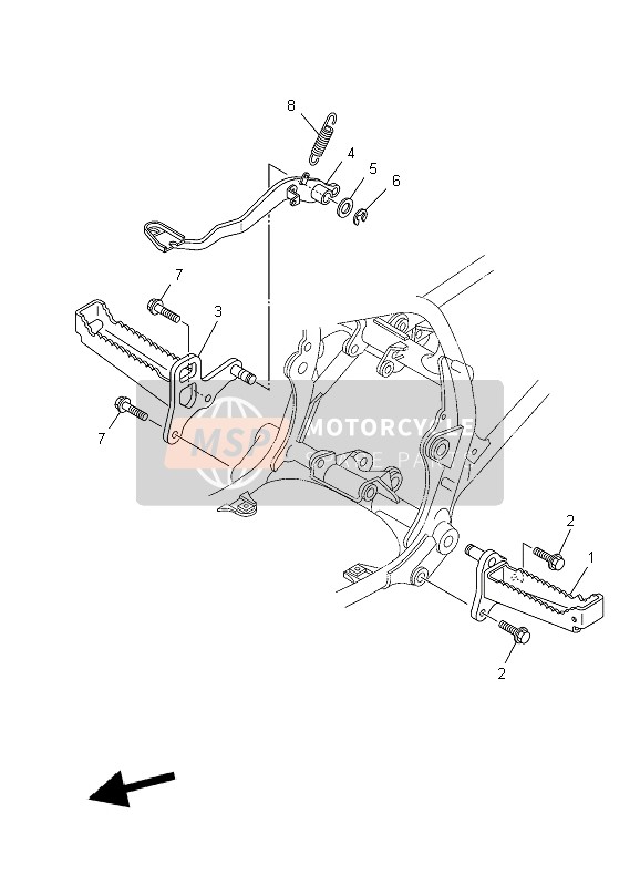 Yamaha YFM350R 2010 Estar & Reposapiés para un 2010 Yamaha YFM350R