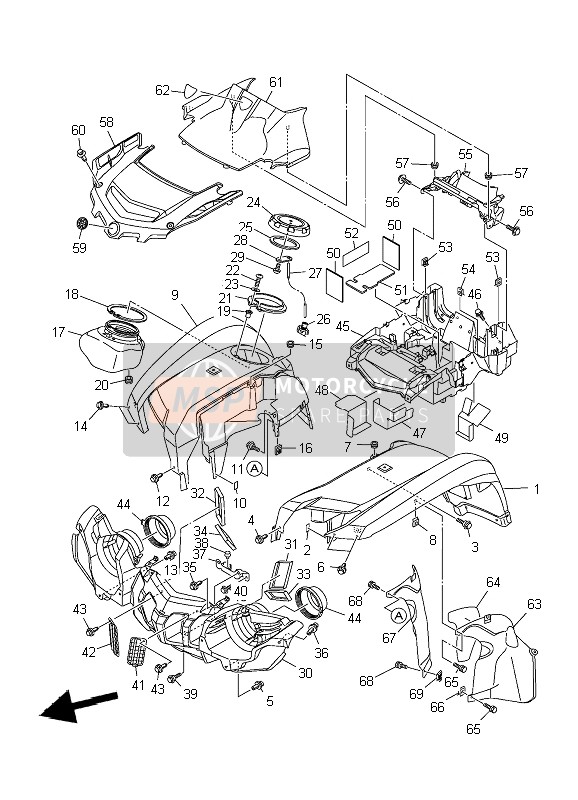 Yamaha YFM550F GRIZZLY FI 4x4 2010 Garde-boue avant pour un 2010 Yamaha YFM550F GRIZZLY FI 4x4