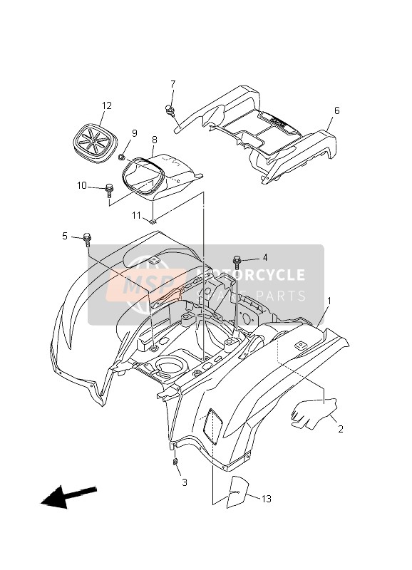 Yamaha YFM700F GRIZZLY SE 2010 Parafango posteriore per un 2010 Yamaha YFM700F GRIZZLY SE