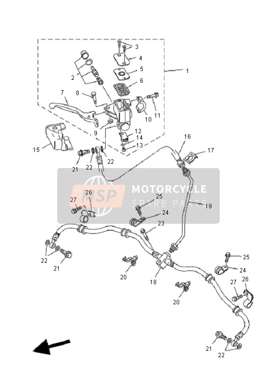 Yamaha YFM550F GRIZZLY EPS 2011 Pompa freno anteriore per un 2011 Yamaha YFM550F GRIZZLY EPS