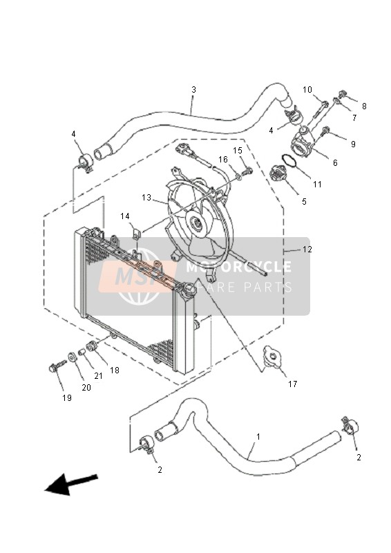 Yamaha YFM700F GRIZZLY EPS 2011 Radiador & Manguera para un 2011 Yamaha YFM700F GRIZZLY EPS