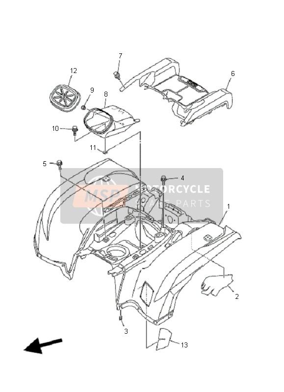 Yamaha YFM700F GRIZZLY EPS 2011 Guardabarros trasero para un 2011 Yamaha YFM700F GRIZZLY EPS