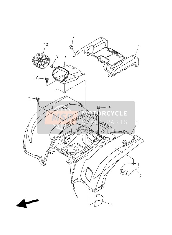 Yamaha YFM550F GRIZZLY EPS 4x4 2012 Parafango posteriore per un 2012 Yamaha YFM550F GRIZZLY EPS 4x4