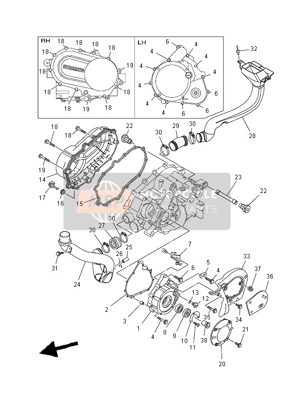 Yamaha YFM450F GRIZZLY IRS 4x4 2012 Coperchio del carter 1 per un 2012 Yamaha YFM450F GRIZZLY IRS 4x4