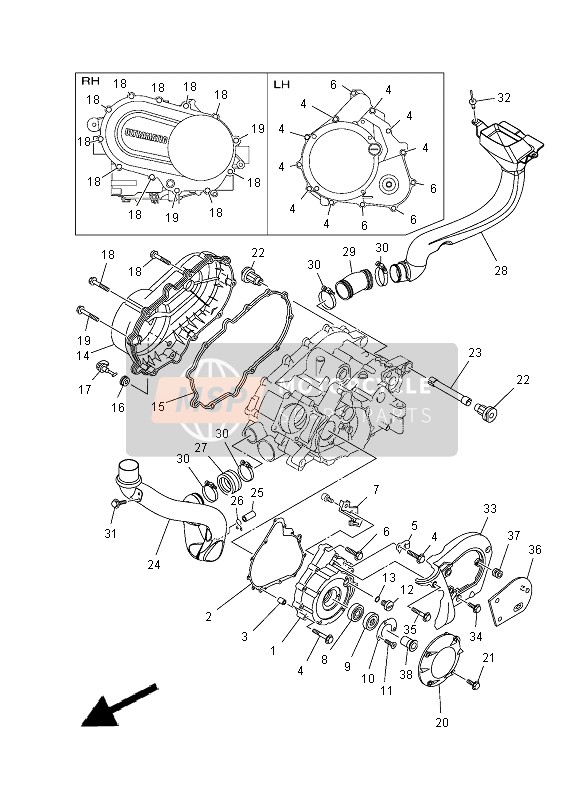 Yamaha YFM450F GRIZZLY EPS LTD YAMAHA BLACK 2012 Crankcase Cover 1 for a 2012 Yamaha YFM450F GRIZZLY EPS LTD YAMAHA BLACK