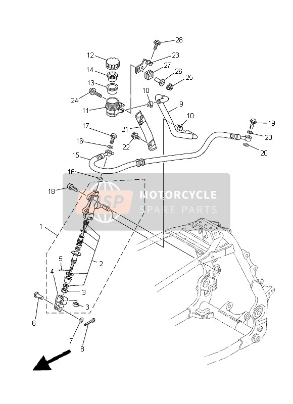 Yamaha YFZ450  2008 Rear Master Cylinder for a 2008 Yamaha YFZ450 