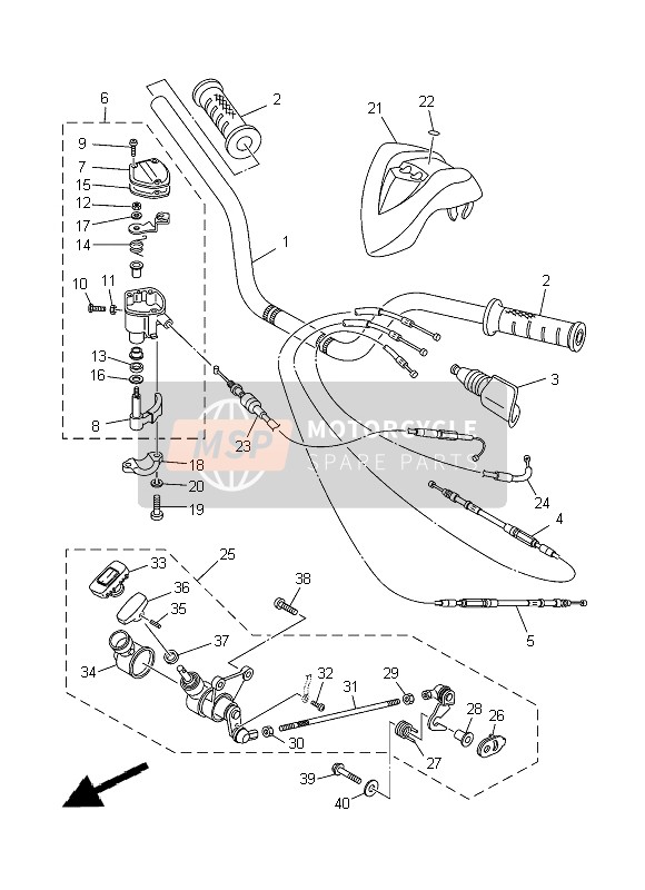 Yamaha YFM350 2013 Maniglia dello sterzo & Cavo per un 2013 Yamaha YFM350