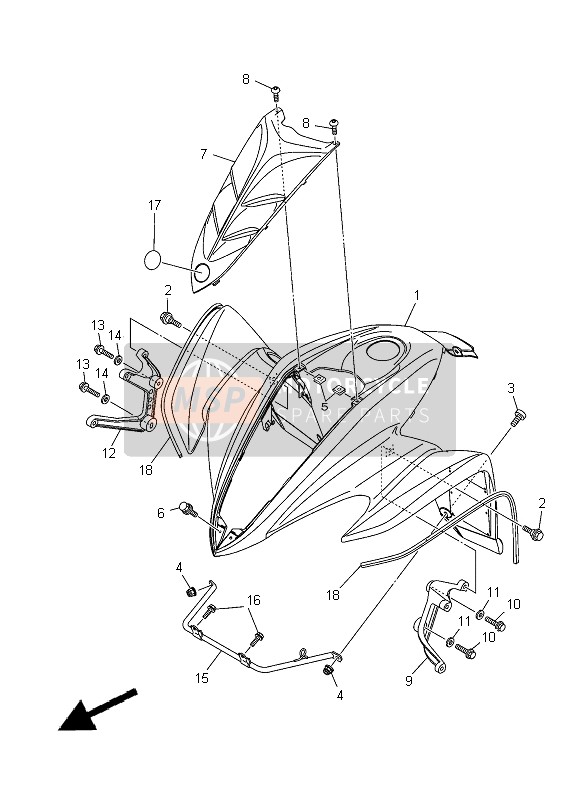 Yamaha YFM350R RAPTOR 2013 Parafango anteriore per un 2013 Yamaha YFM350R RAPTOR