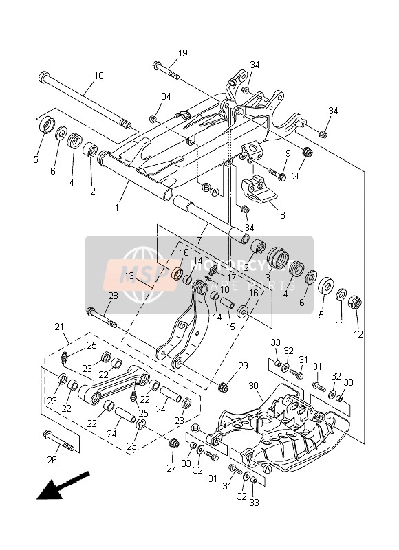 Yamaha YFM350R RAPTOR 2013 Rear Arm for a 2013 Yamaha YFM350R RAPTOR