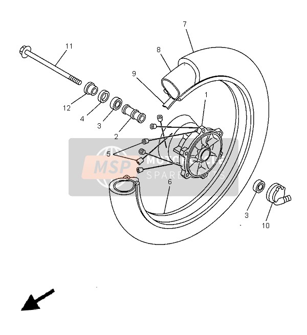 3MW251810000, Axe,  Roue, Yamaha, 0