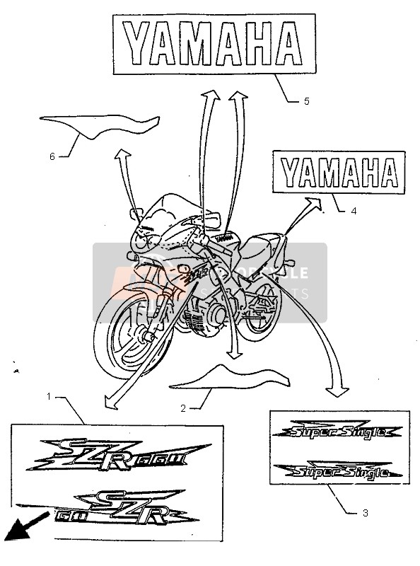 Yamaha SZR660 1997 Sticker Embleem voor een 1997 Yamaha SZR660