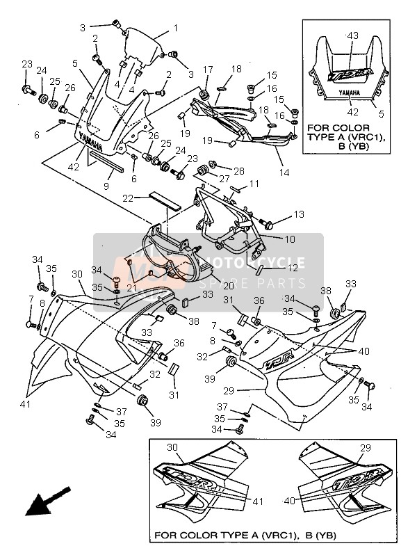 Yamaha TDR125 1997 Cowling 1 for a 1997 Yamaha TDR125