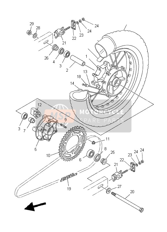 5VK254450100, Sprocket, Driven (45T), Yamaha, 1