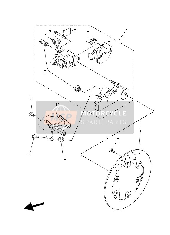 5VKF580W1000, Caliper Assy, Rear 2, Yamaha, 2