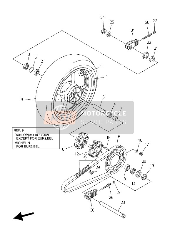 2C0253890000, Tendeur 2,  Chaine, Yamaha, 3