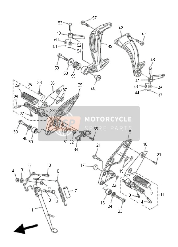 2D1274200000, Front Footrest Assy (Right), Yamaha, 1